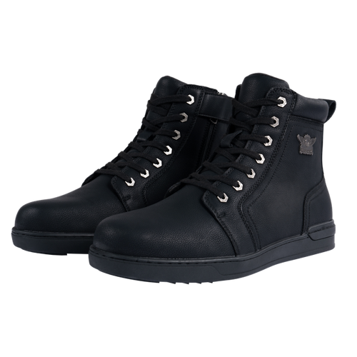 Men's Biker Boots with Ankle Straps & Ring — Black