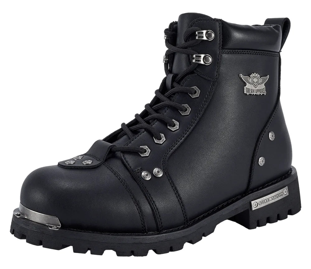 Men's Waterproof Motorcycle Riding Boots — Black Side Zipper Low Heel