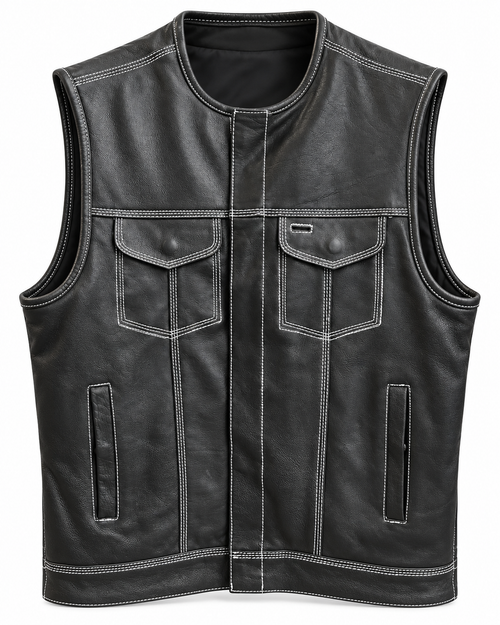 Black Men's Club Vest with white stitching