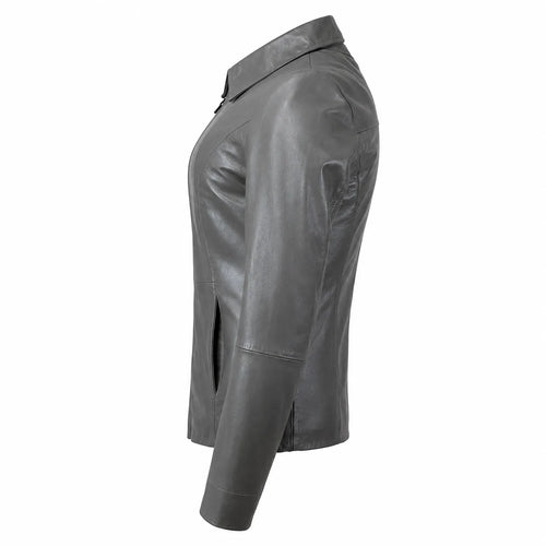 Women’s Grey Lambskin Leather Jacket – Soft & Lightweight