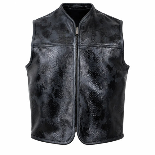 Black Viper Snake-Texture Cowhide Club Vest
