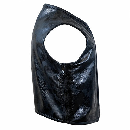 Black Viper Snake-Texture Cowhide Club Vest