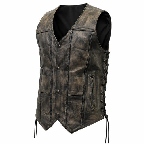 The Rustler 1.5mm Distressed Cowhide CCW Motorcycle Vest