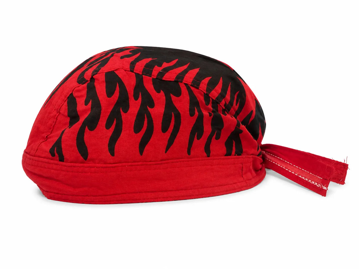 Red Flame Bandana Cap – Biker Skull Cap Doo Rag