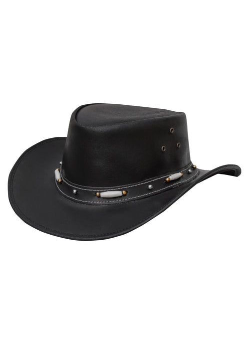 Dream Apparel Men’s Black Premium Leather Western Cowboy Hat — alternate view 3, Hasbro Leather