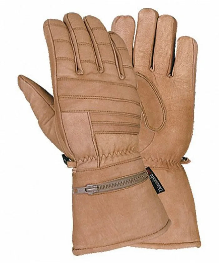 Men's Leather Gauntlet Motorcycle Gloves HI230DB — Double Protection