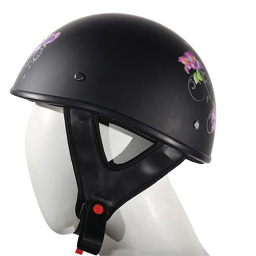Women’s Flat Black DOT Approved Helmet With Purple Rose Tribal Design — alternate view 3, Hasbro Leather