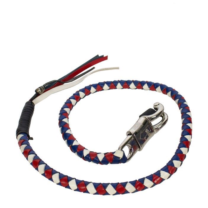 Patriotic Red, White & Blue 24-Inch Braided Leather Motorcycle Get Back Whip
