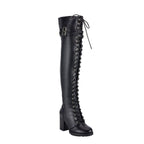 Women's Knee High Laced Motorcycle Boots — Black Heeled