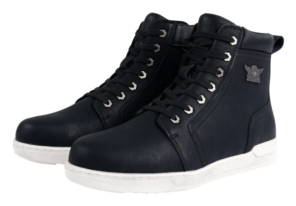 Men's Biker Boots with Ankle Straps &amp; Ring — White