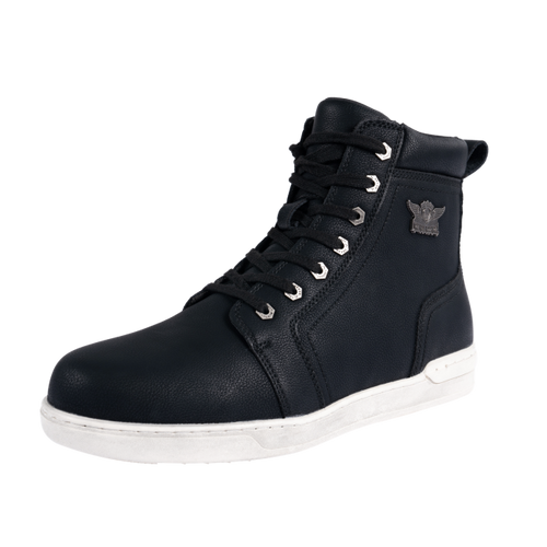 Men's Biker Boots with Ankle Straps &amp; Ring — White