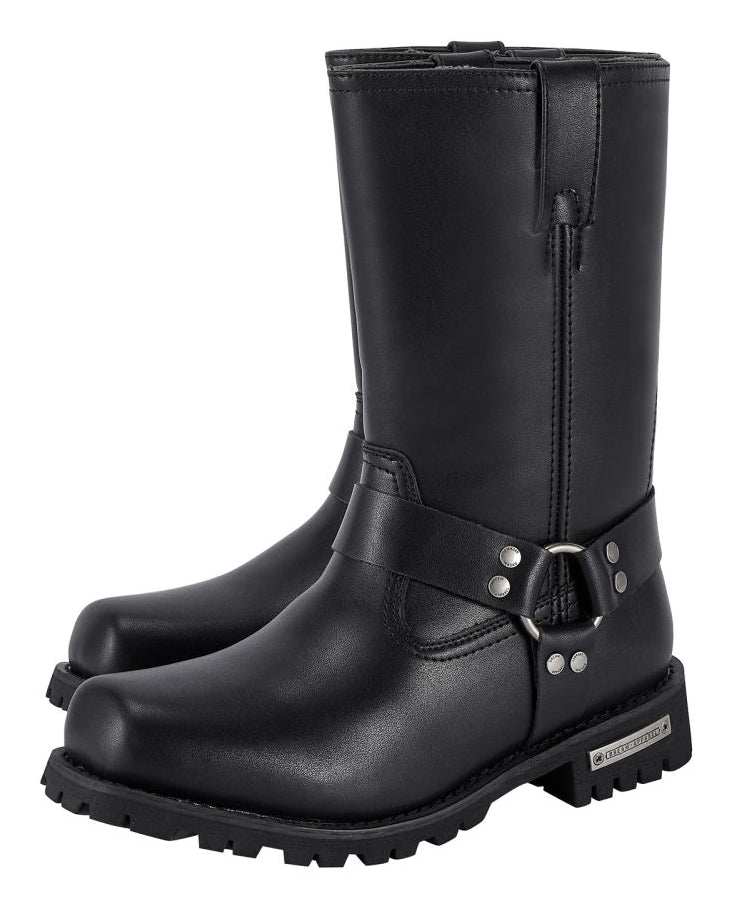 Men's Mid-Calf Square Toe Waterproof Biker Boots — Black