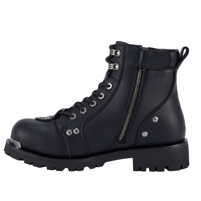 Men's Waterproof Motorcycle Riding Boots — Black Side Zipper Low Heel