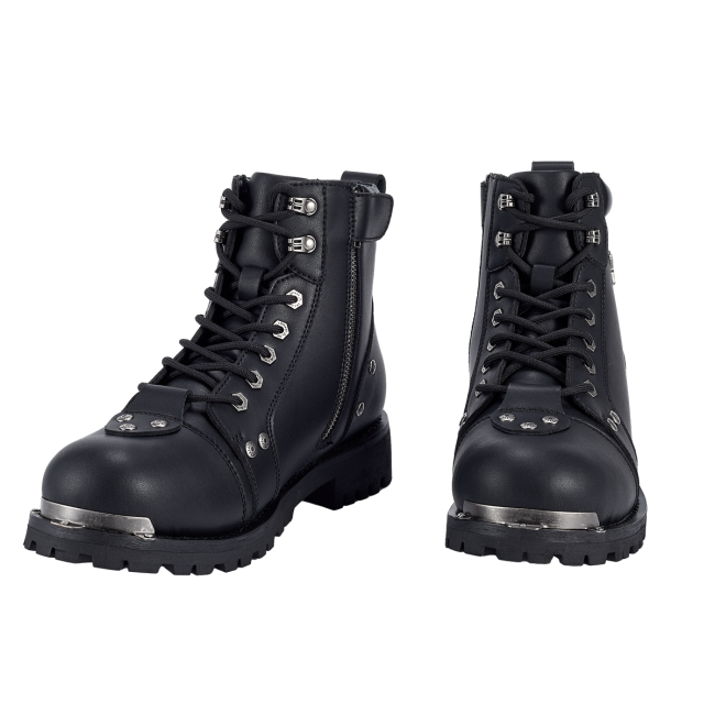Men's Waterproof Motorcycle Riding Boots — Black Side Zipper Low Heel