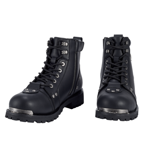 Men's Waterproof Motorcycle Riding Boots — Black Side Zipper Low Heel
