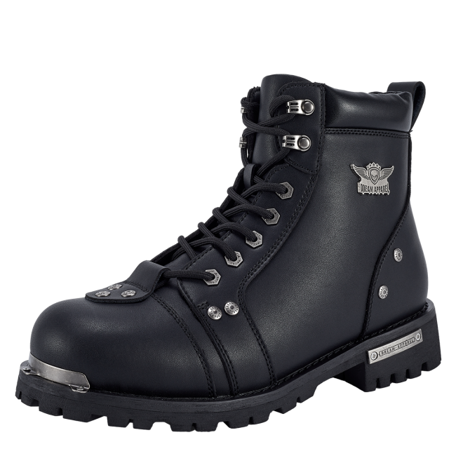 Men's Waterproof Motorcycle Riding Boots — Black Side Zipper Low Heel