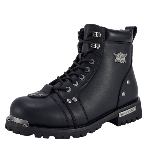 Men's Waterproof Motorcycle Riding Boots — Black Side Zipper Low Heel