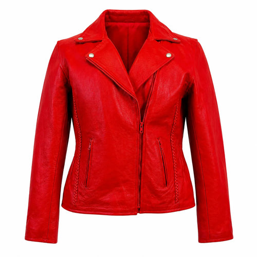Red Leather Moto Biker Jacket – Genuine Leather