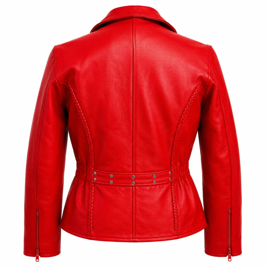 Red Leather Moto Biker Jacket – Genuine Leather