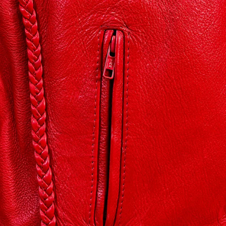 Red Leather Moto Biker Jacket – Genuine Leather