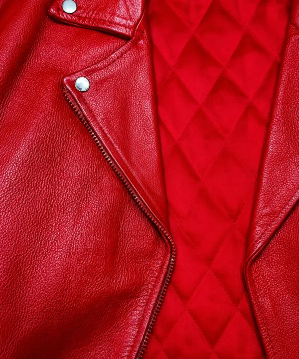 Red Leather Moto Biker Jacket – Genuine Leather