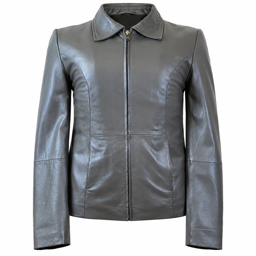 Women’s Grey Lambskin Leather Jacket – Soft &amp; Lightweight
