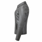 Women’s Grey Lambskin Leather Jacket – Soft &amp; Lightweight