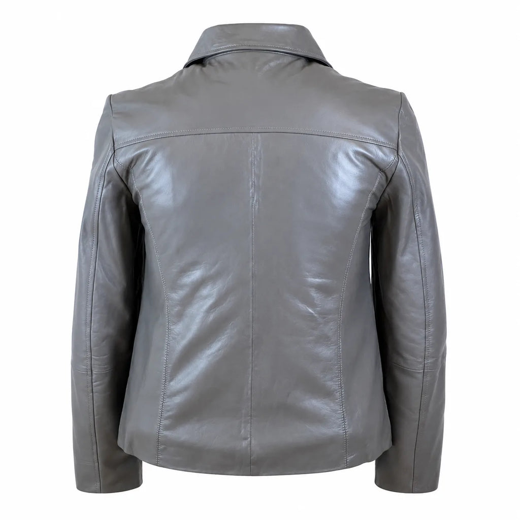 Women’s Grey Lambskin Leather Jacket – Soft &amp; Lightweight