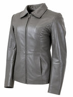 Women’s Grey Lambskin Leather Jacket – Soft &amp; Lightweight
