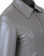 Women’s Grey Lambskin Leather Jacket – Soft &amp; Lightweight