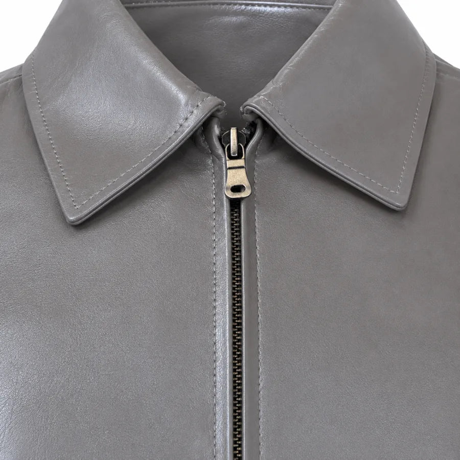 Women’s Grey Lambskin Leather Jacket – Soft &amp; Lightweight