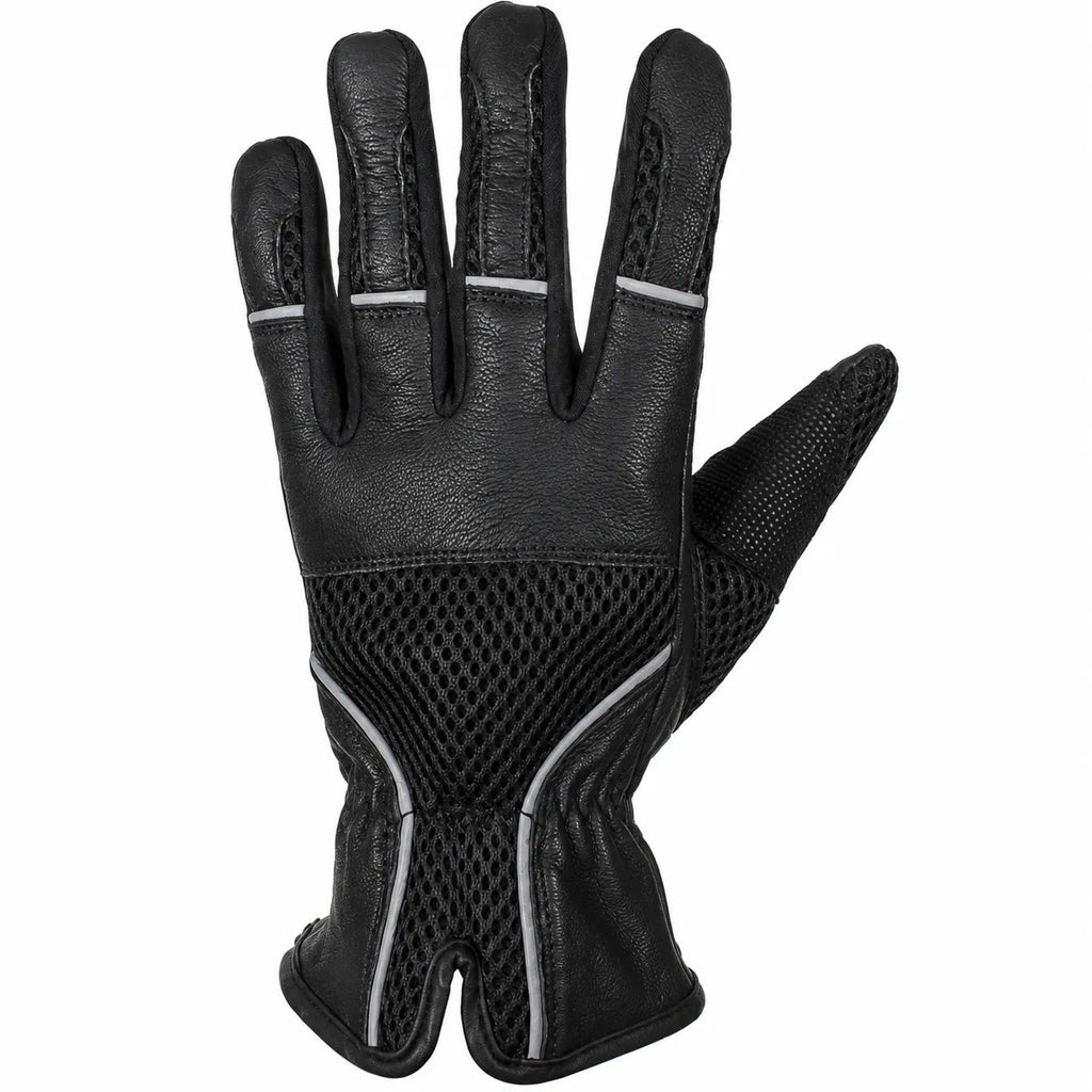 Night Rider Black Leather Motorcycle Gloves — Reflective & Vented