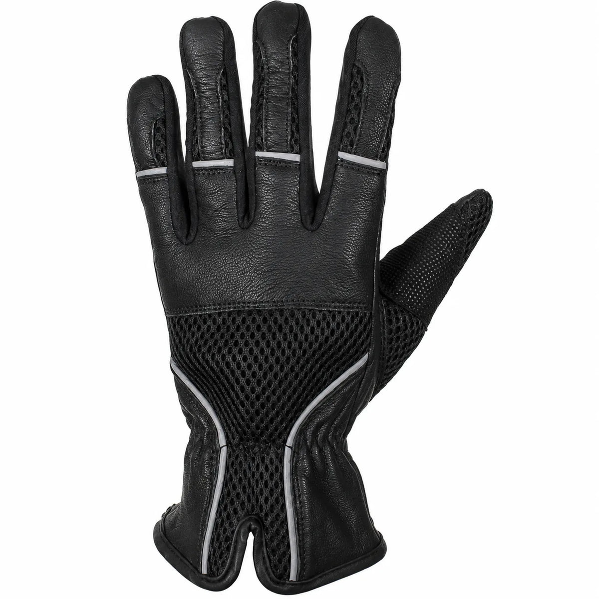 Night Rider Black Leather Motorcycle Gloves — Reflective & Vented