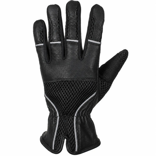 Night Rider Black Leather Motorcycle Gloves — Reflective & Vented