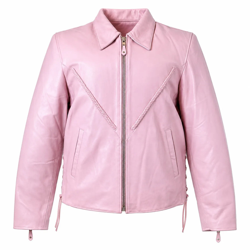 Baby Pink Lambskin Motorcycle Jacket – Laced Waist