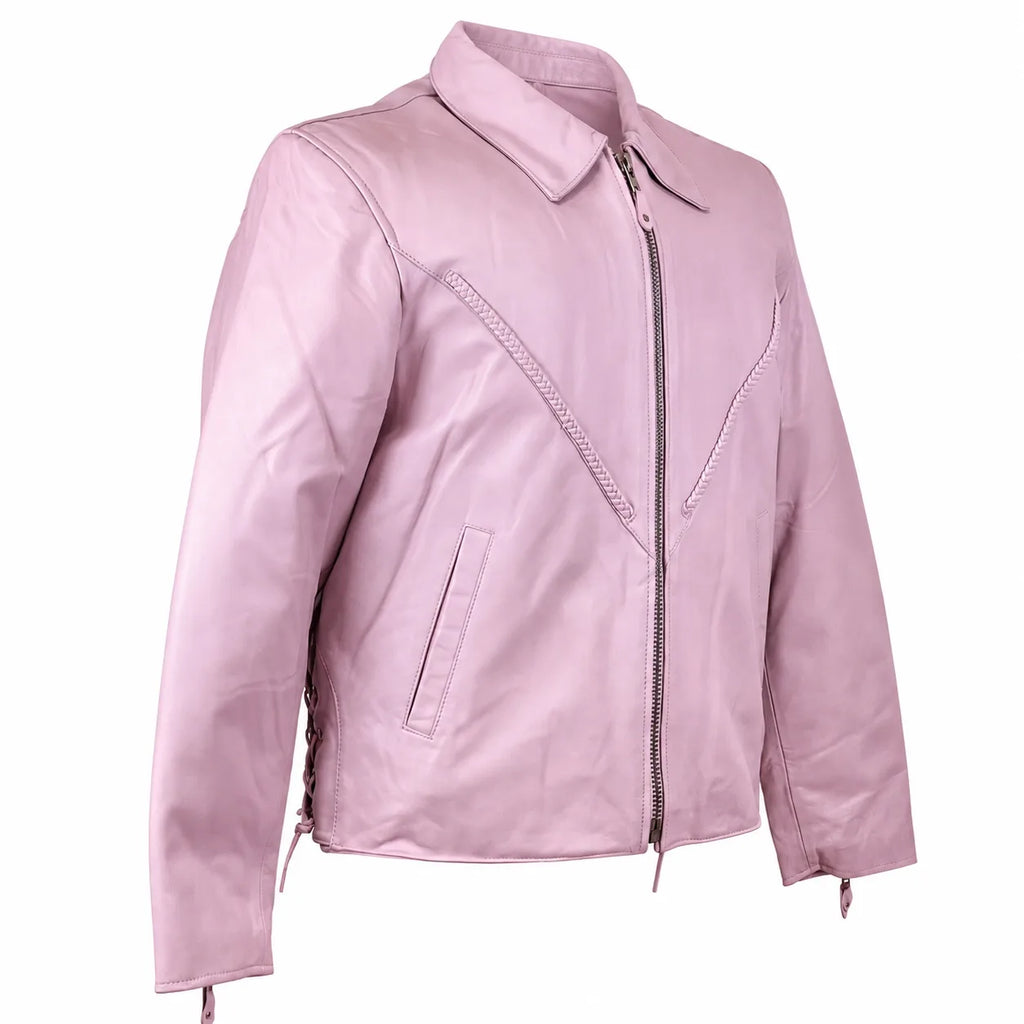 Baby Pink Lambskin Motorcycle Jacket – Laced Waist