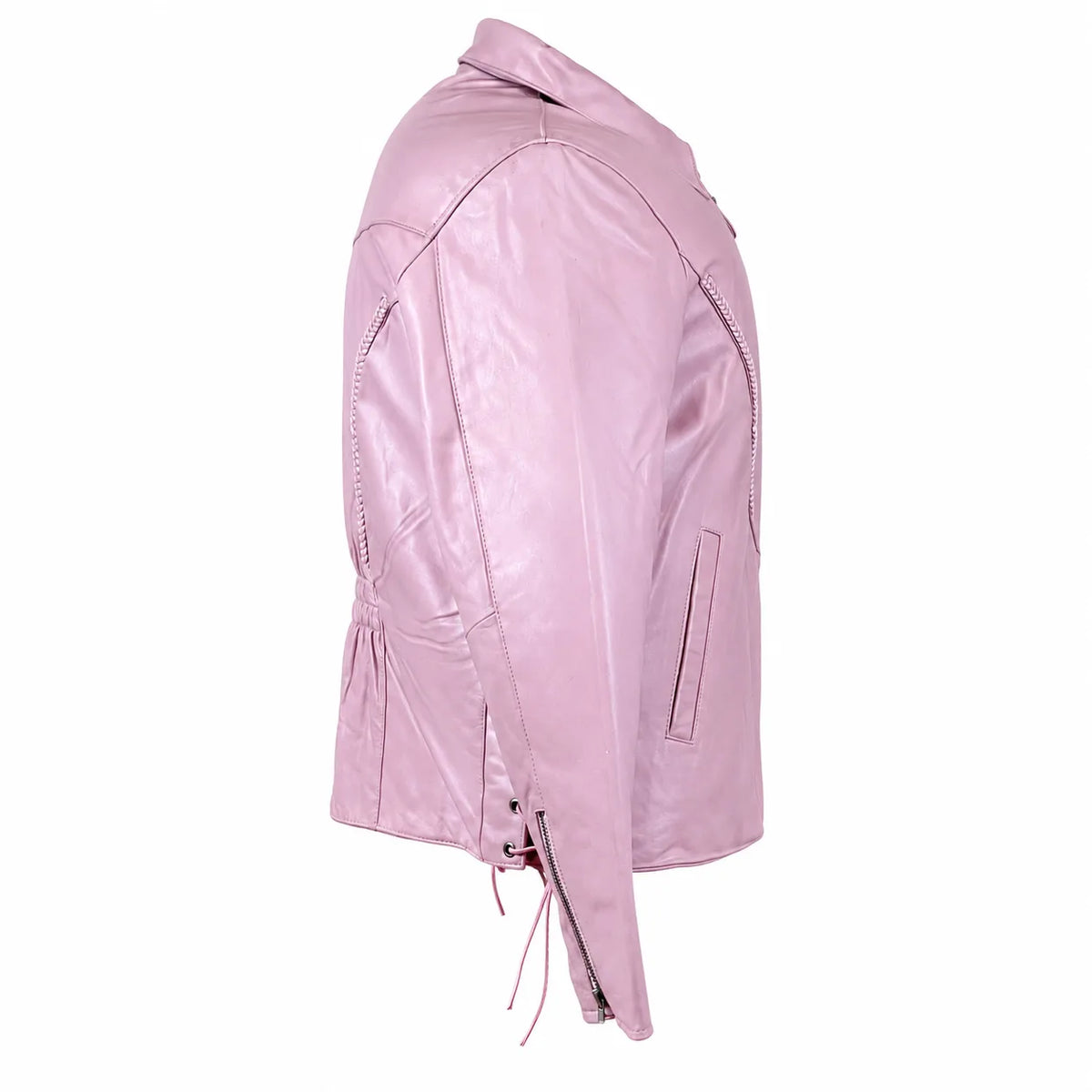 Baby Pink Lambskin Motorcycle Jacket – Laced Waist