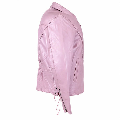 Baby Pink Lambskin Motorcycle Jacket – Laced Waist