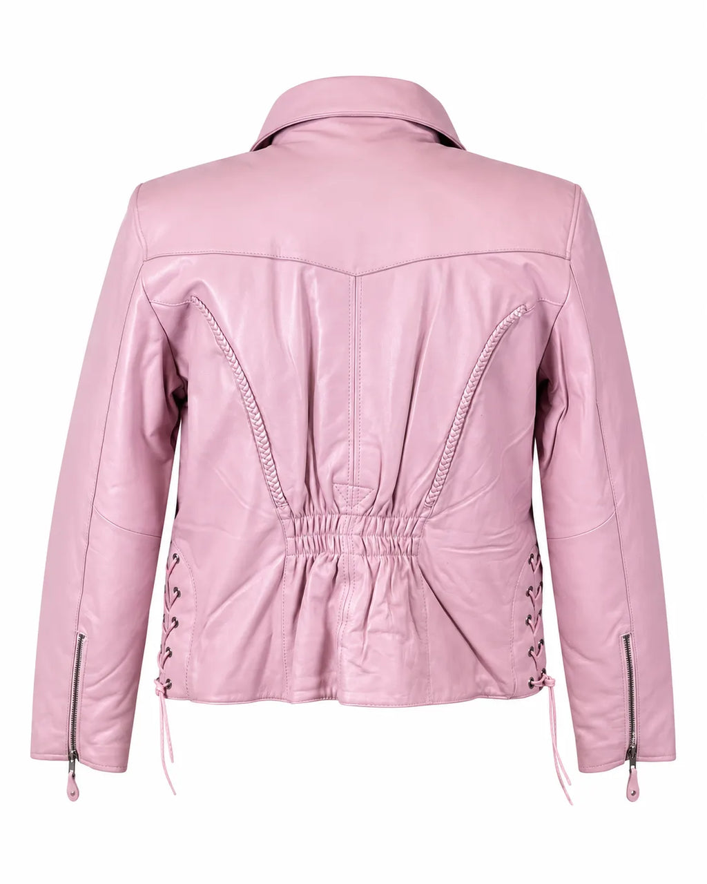 Baby Pink Lambskin Motorcycle Jacket – Laced Waist