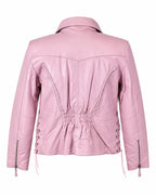 Baby Pink Lambskin Motorcycle Jacket – Laced Waist