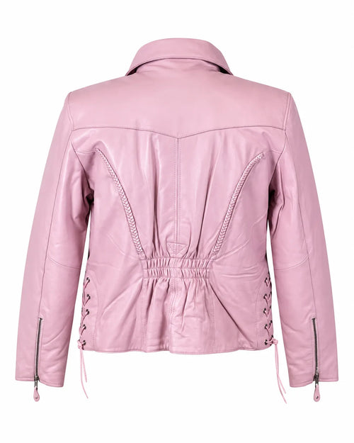 Baby Pink Lambskin Motorcycle Jacket – Laced Waist