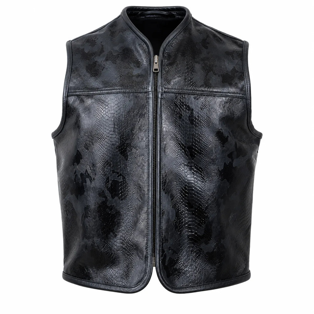 Black Viper Snake-Texture Cowhide Club Vest