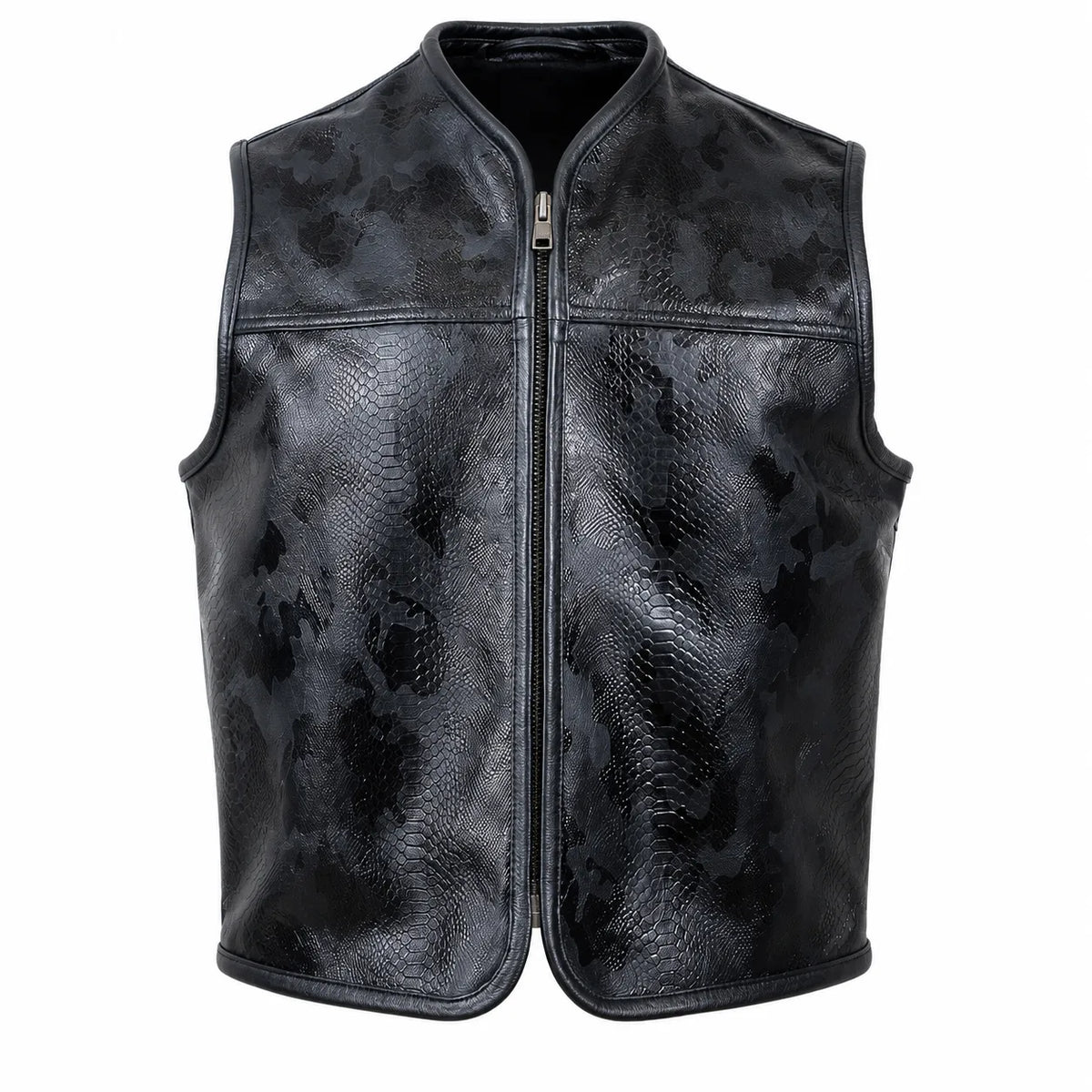 Black Viper Snake-Texture Cowhide Club Vest