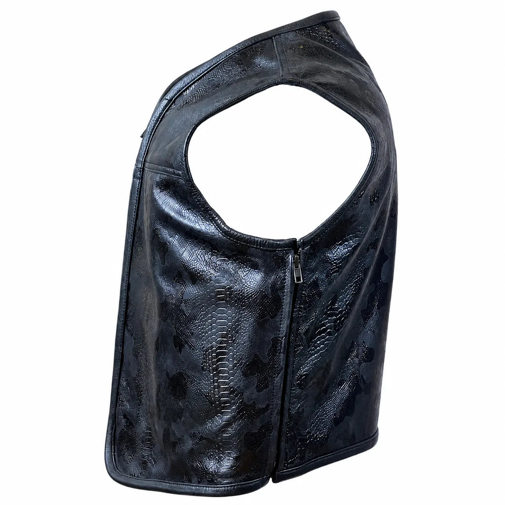 Black Viper Snake-Texture Cowhide Club Vest