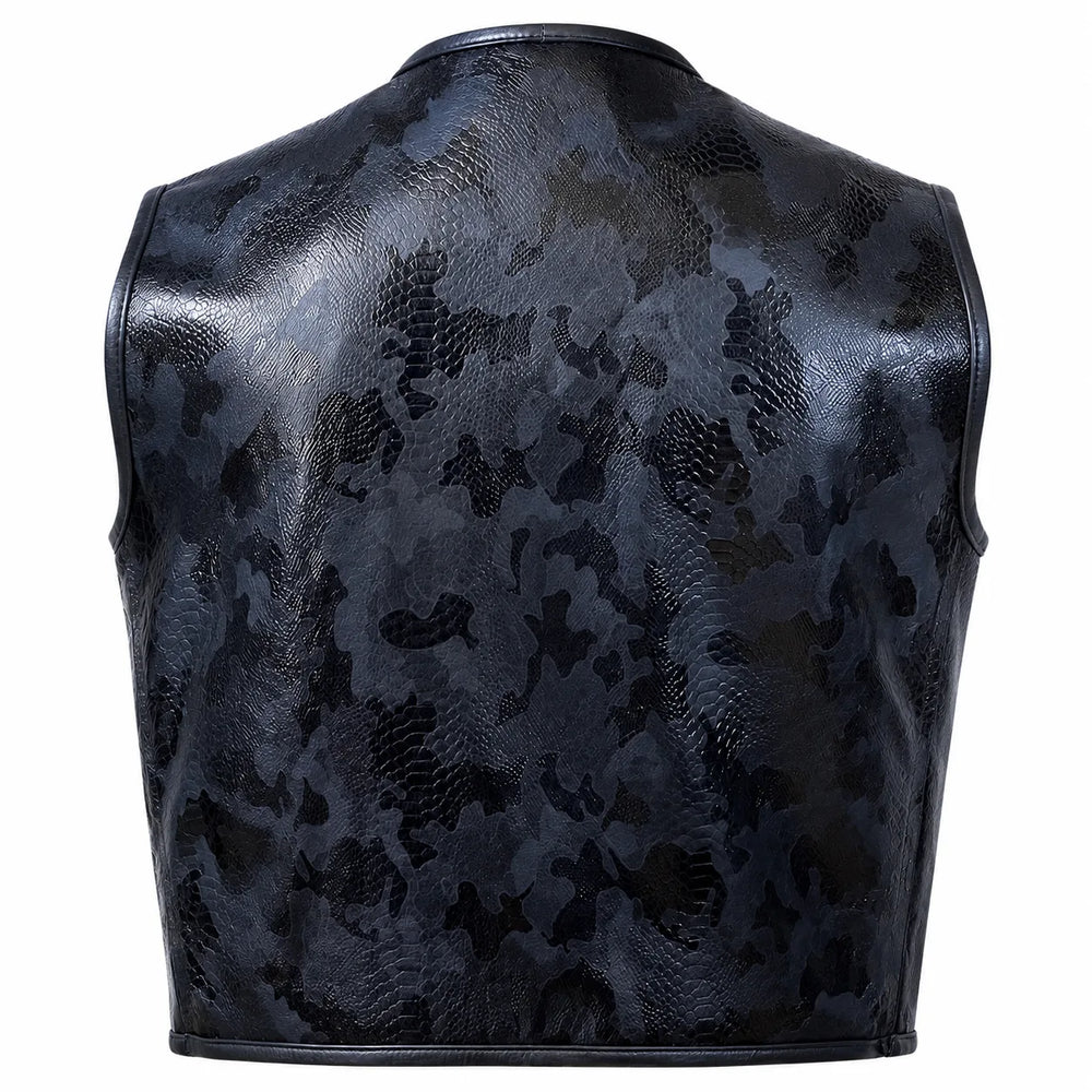 Black Viper Snake-Texture Cowhide Club Vest
