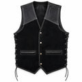 Men’s Leather &amp; Suede Biker Vest – Laced Sides
