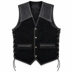 Men’s Leather &amp; Suede Biker Vest – Laced Sides
