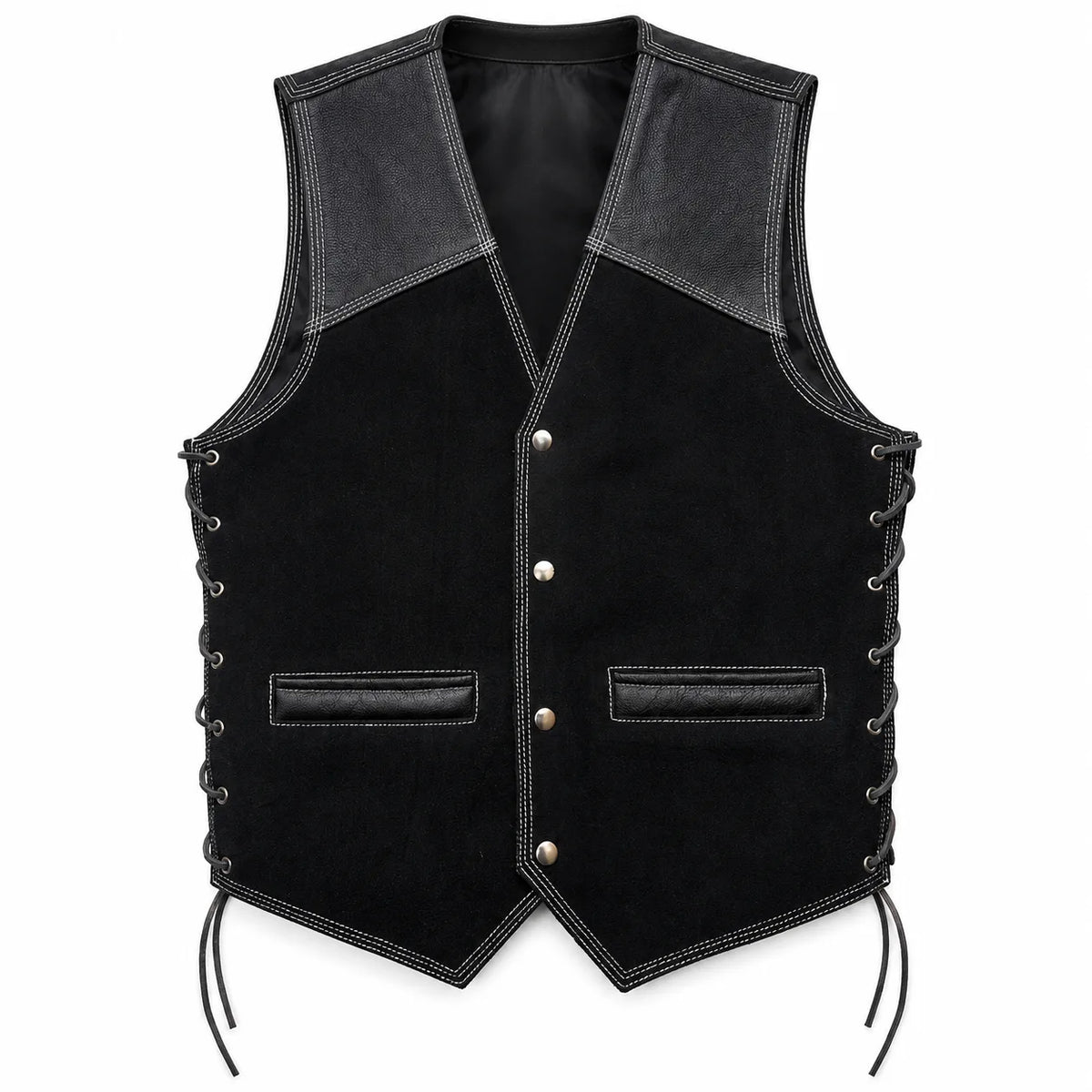 Men’s Leather &amp; Suede Biker Vest – Laced Sides