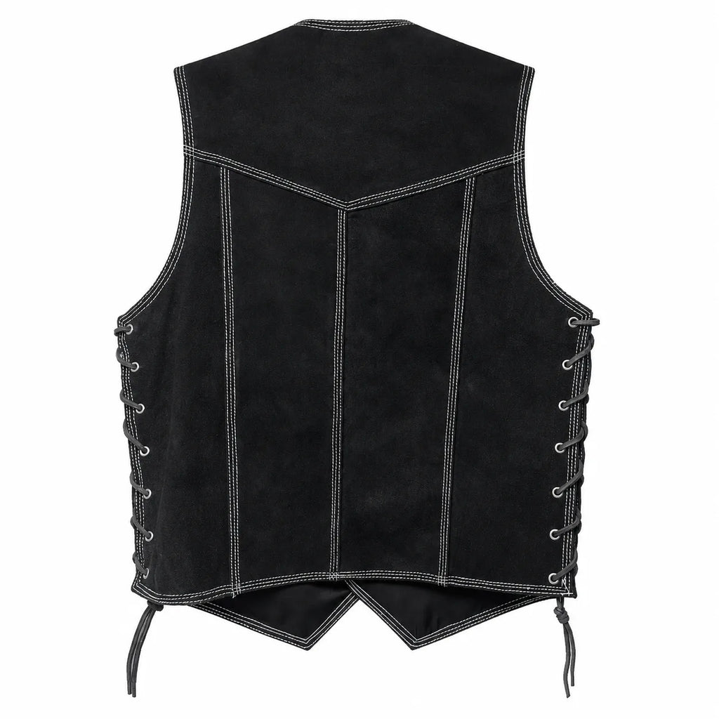 Men’s Leather &amp; Suede Biker Vest – Laced Sides