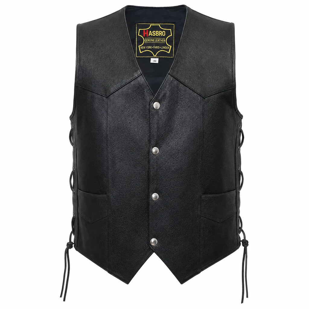Blank Canvas Vest — Men's Plain Cowhide Leather Biker Vest